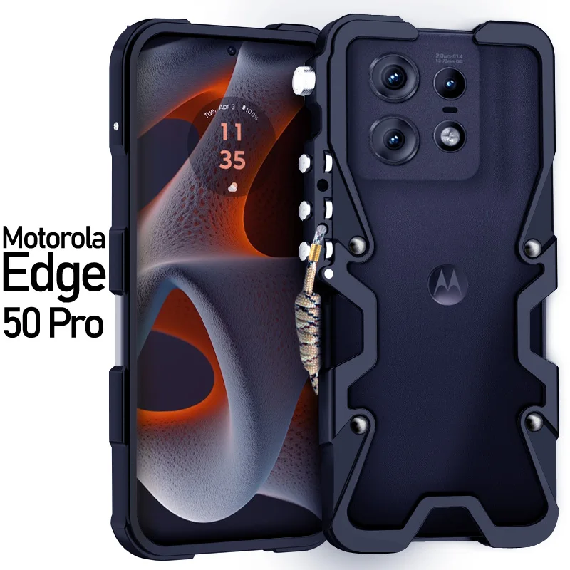 Luxury Armor Metal Aluminum Phone Cases Bumper For Motorola Moto Edge 50 Pro Cover Mechanical Purely Handmade Skull Case