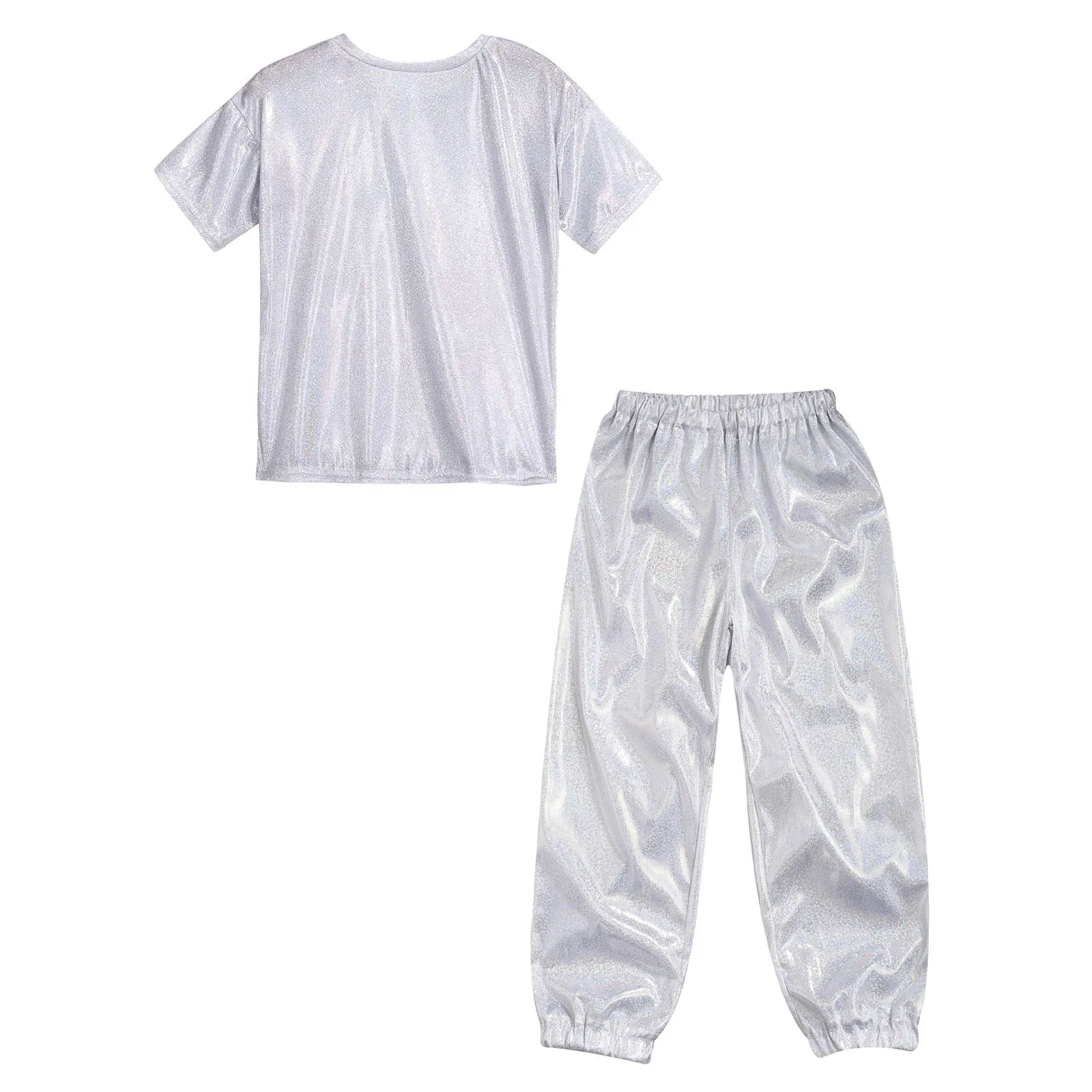 Costume de danse jazz pour enfants, Hip Hop Street PhtalStage, Tenue de performance, T-shirt brillant métallique avec pantalon pailmétrage, Vêtements de danse