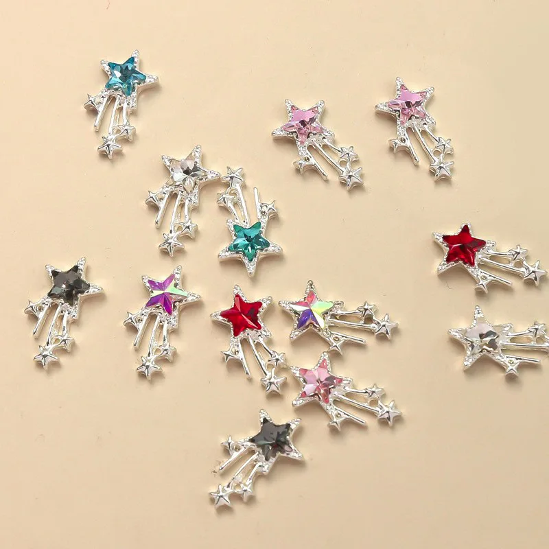 10 قطعة نجمة الرماية الفاخرة مسمار السحر ثلاثية الأبعاد سبائك حجر الراين النيزك الخماسية نجمة مسمار الفن زينة للتقليم براقة #4
