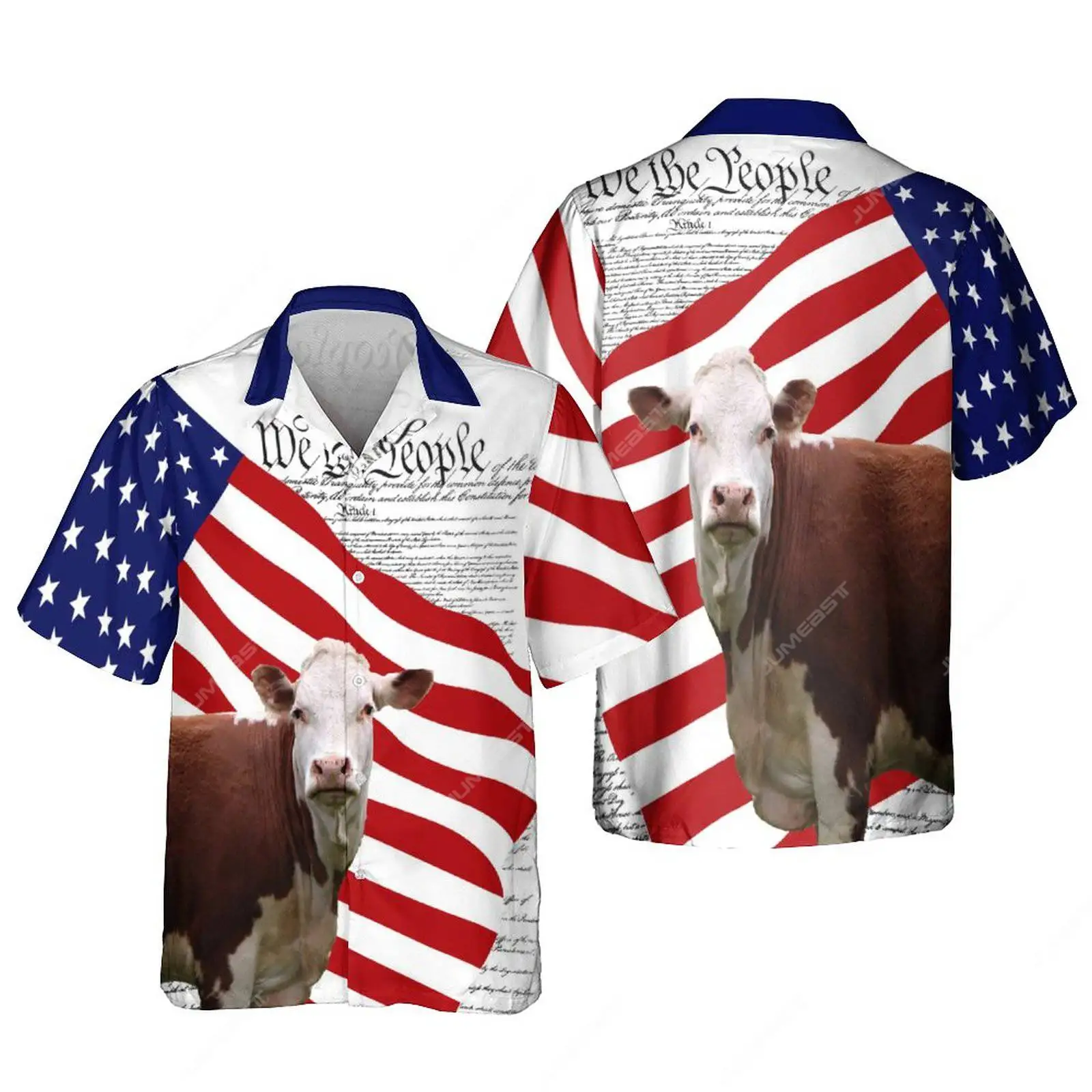 Jumeast Black Angus Men Shirts Hereford Fleckvieh Beach Hawaiian Shorthorn Blouses Graphic American Flag Cattle Youth Clothes