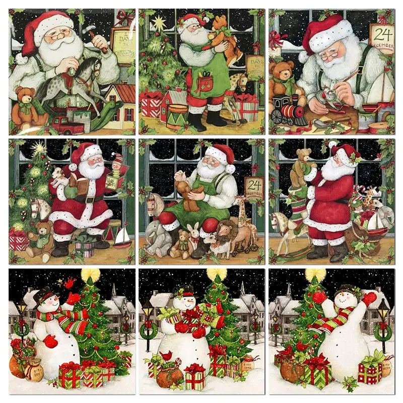 

CHENISTORY DIY Pictures By Number Santa Claus Kits Picture Gift Painting By Numbers Christmas Scenery On Canvas Home Decor