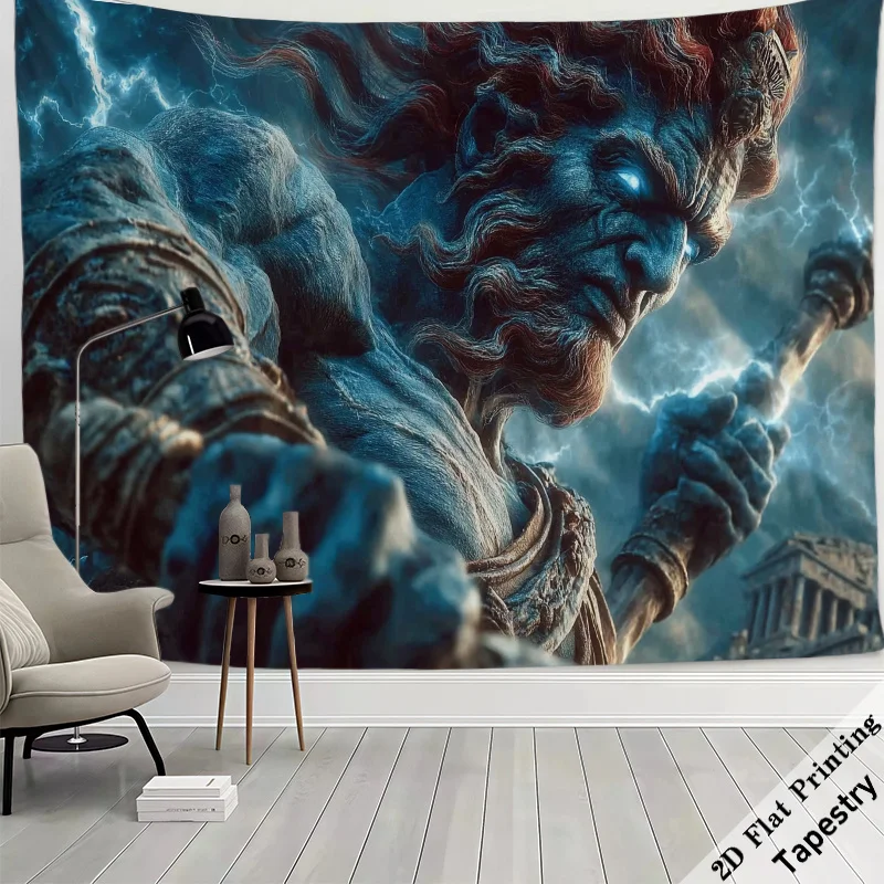 Tapisserie murale grand format 180x280cm, thème mythologique épique et spectaculaire : Dieu de la mer et tempête, imperméable, décoration murale suspendue