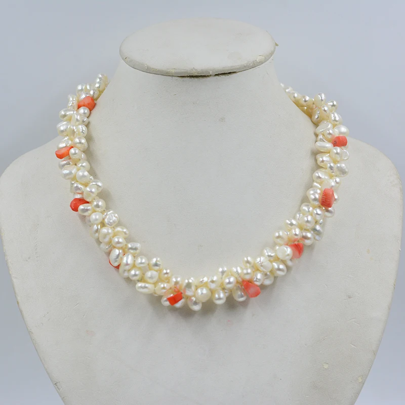 

7MM AAA Natural Baroque Freshwater Pearl, Natural Coral Necklace. Sophisticated Luxury Women's Wedding Jewelry 50cm