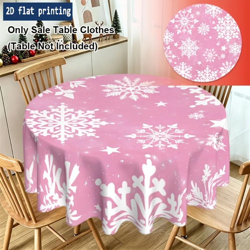 JIT 1pc pink snowflake pattern Christmas round tablecloth, send a Christmas home decoration, seasonal decorations