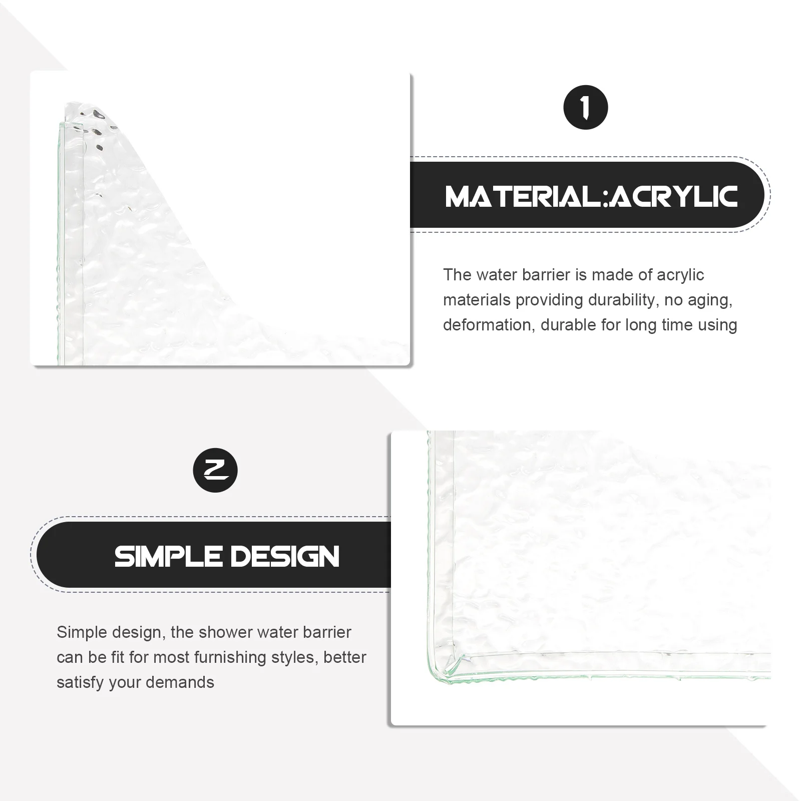 

2pcs Bath Tub Splash Guard Acrylic Waterproof Barrier For Shower Floor Keep Water In Bathtub Bathroom Threshold Dam