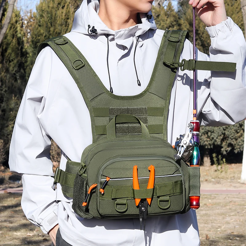 

Tactical Fishing Molle Bag with Rod Holder Multi-layer Space Large Fish Box Accessories Outdoor Camping Hunting Trekking Bag