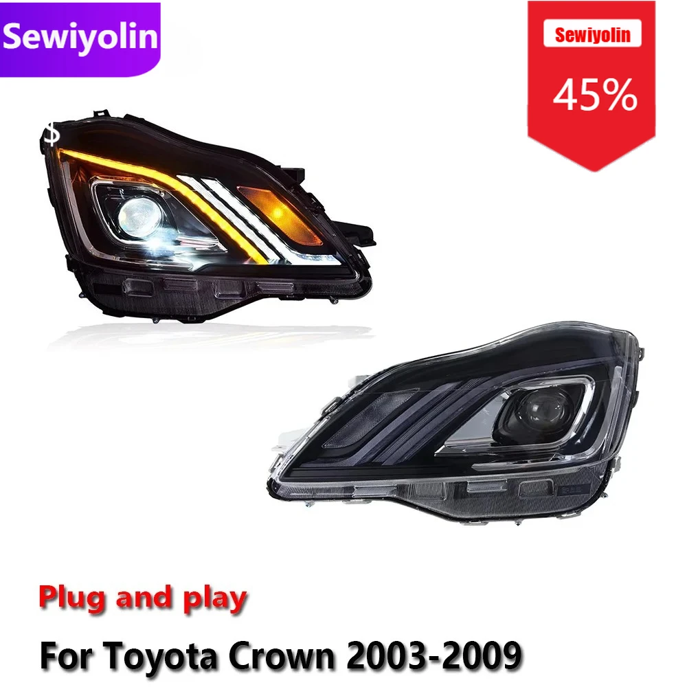 

Автомобильные светодиодные фары DRL в сборе для Toyota 12-го поколения Crown 2003-2009, противотуманные фары DRL, стоп-сигнал поворота, Plug and Play