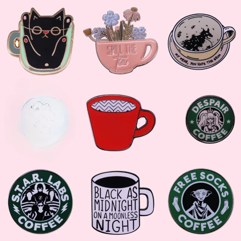 猫の形をしたオリジナルのエナメルピン,花柄,コーヒーマスク,ラペルバッジ,漫画のバックパック,ジュエリーギフト,卸売,最高品質