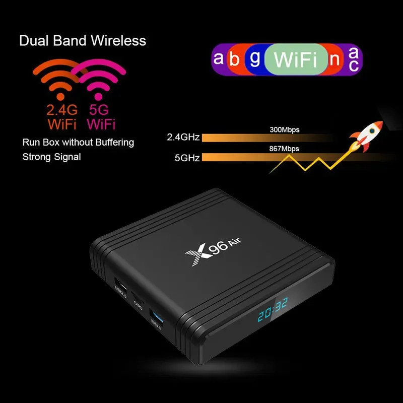 Smart Android Tv Box X96 Air Amlogic S905X3 Android 9.0 2.4G 5G Dual Wifi 1000M BT4.2 8K 4K lettore multimediale Set Top Box X96Air