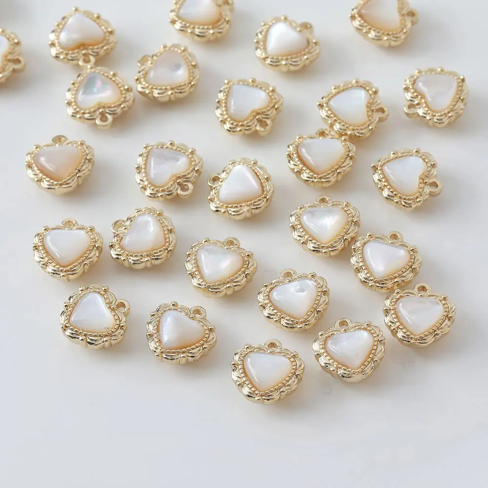2PCS 12mm Heart-shaped Shell Necklace Pendant Charms for Jewelry Making DIY Hand Made Bracelet Brass 14k Gold Plated Accessories