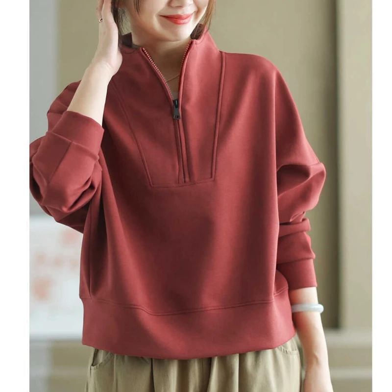 سستة المرقعة فضفاض الشارع هوديس بلوزات غير رسمية الخريف الشتاء طويلة الأكمام الصلبة قمة الموضة خمر الاتجاه ملابس حريمي