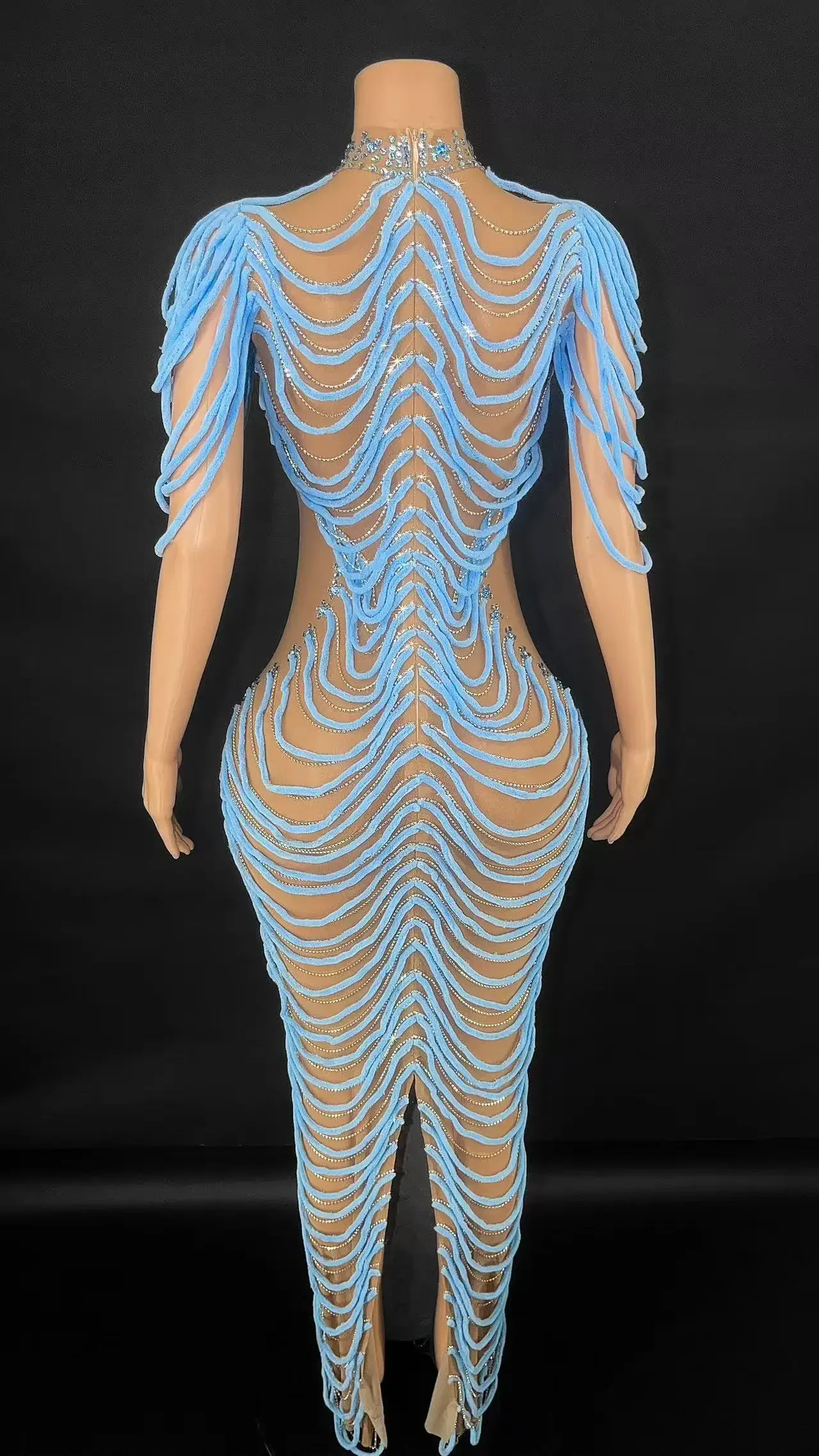 مثير الوردي شبكة حزب اللباس الجوف خارج أكمام الحفلة الراقصة مهرجان عشاء ملابس النوم للنساء عالية الشق أزياء مسرحية