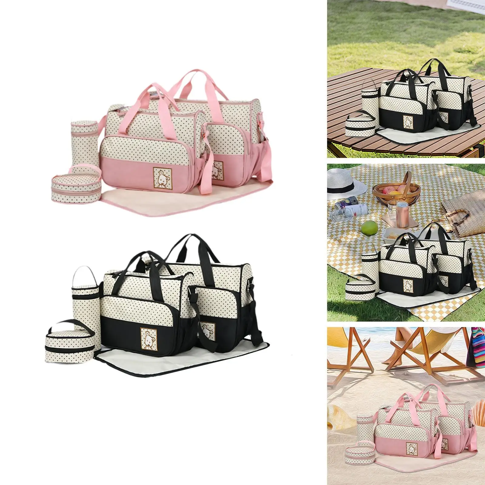 Nappy Changing Bag Set Waterproof Baby Essentials Baby Bag with Bottle Bag Multifunctional for Working Shopping Outdoor Travel