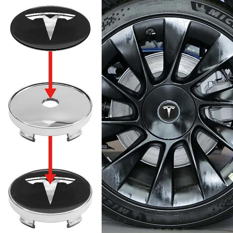 4Pc 56mm 60mm Car Wheel Center Hubcaps Emblem Sticker Decoration For Tesla Model 3 Model Y X S Auto Logo Decals Refit Accessorie