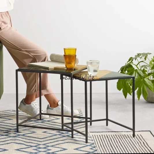 

01 Light Luxury Natural Marble Side Table Modern Minimalist Living Room Small Apartment Coffee Table