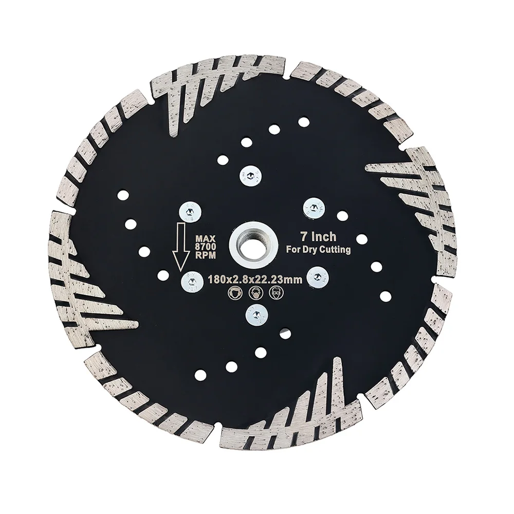 Hoja de sierra de diamante turbo prensada en caliente de 180mm con corte de protección inclinada para granito, mármol y brike con rosca m14/5-8-11, 1 ud.