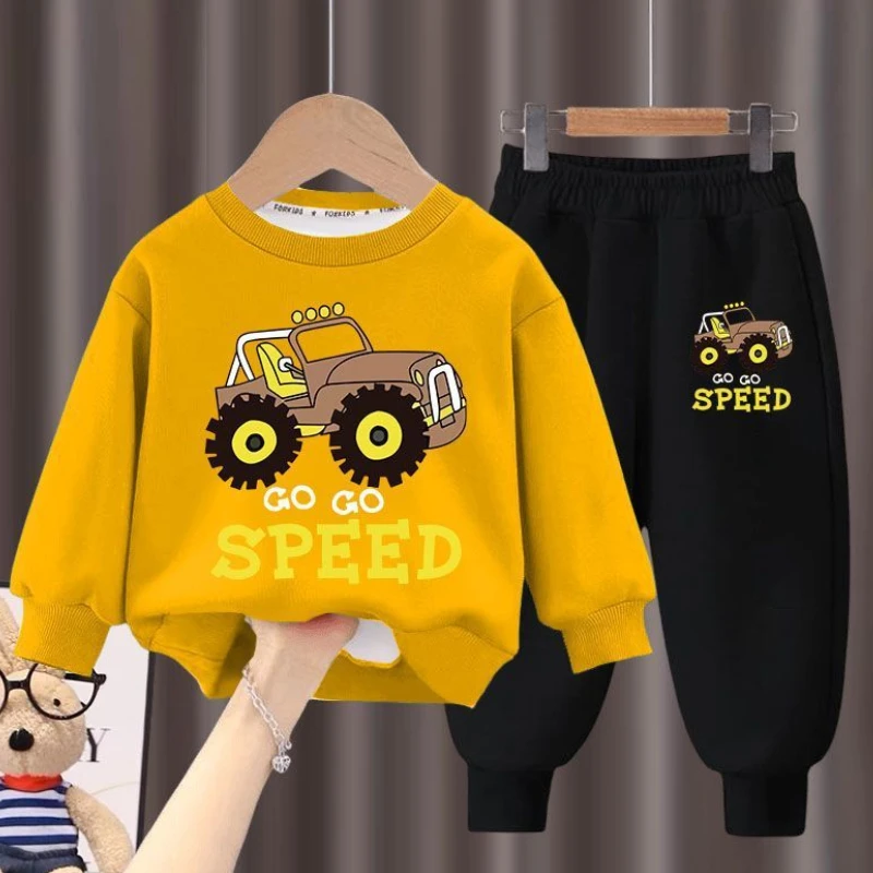 2024 Autumn New Children\'s Clothing Sets Boys and Girls Fashion Sweatpant Set Kids Car Print Hoodies Suits Kids Casual Tracksuit