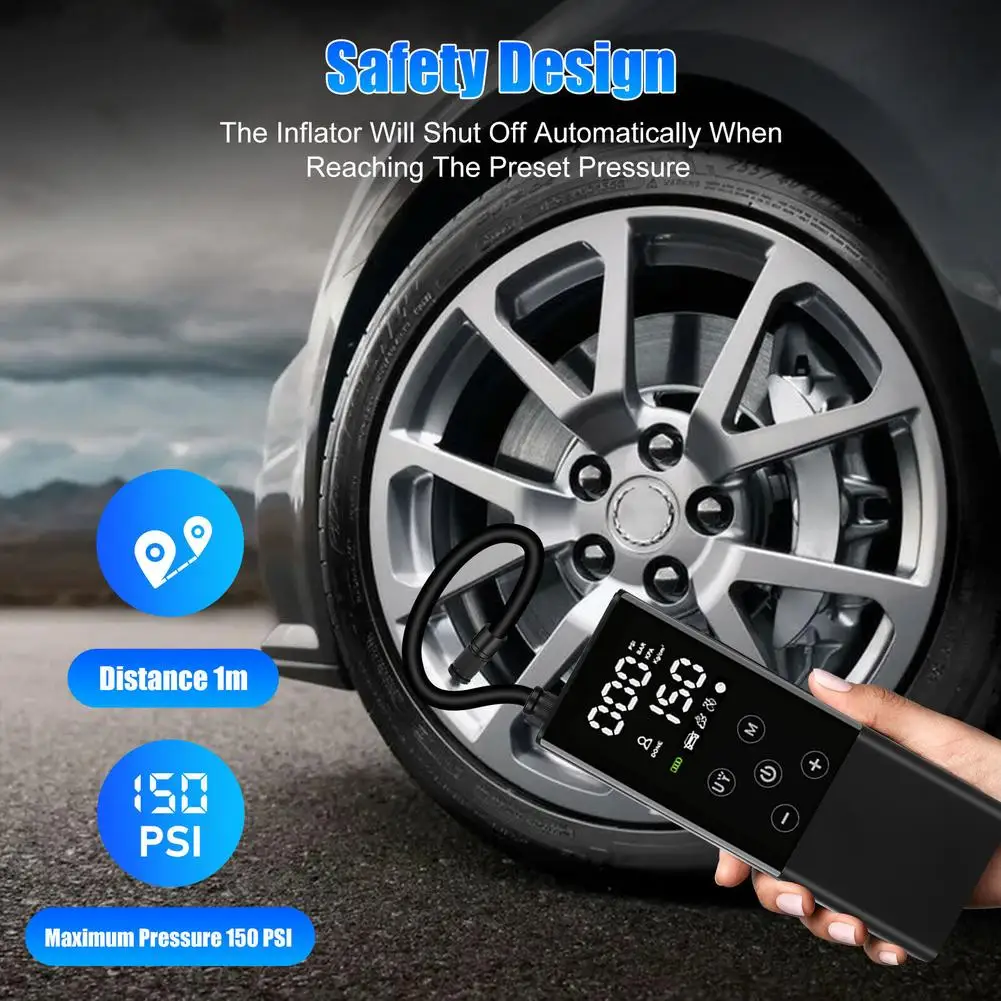 

Car Tire Inflator Smart Digital Display Full-screen Touch Wireless Air Pump Electric Air Compressor Led Light For Motorcycle Car