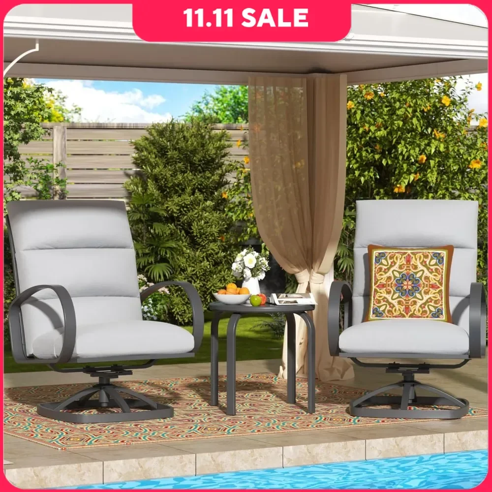 

3 Piece Garden Furniture Sets, Conversation Furniture with 2 Highback Rockers, 1 Metal Table and 5" Cushion, Outdoor Patio Set