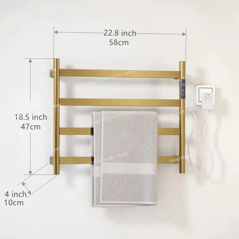 رف مناشف ساخن ذهبي مصقول - ستانلس ستيل ذكي مع تحكم في درجة الحرارة ومؤقت #5