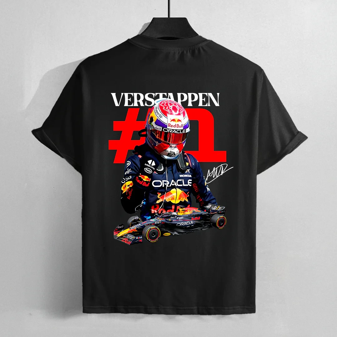 

2025 New Summer F1 Car T-shirt Design Men's and Women's Loose Pure Cotton Round Neck Casual T-shirt Tops