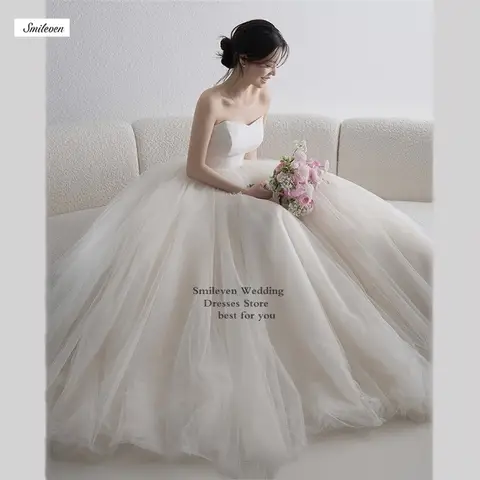 Smileven Strapless Korean Wedding Dresses Sweetheart Neck Princess Wedding Dress Lace Robe De Mariee Wedding Gowns Customized