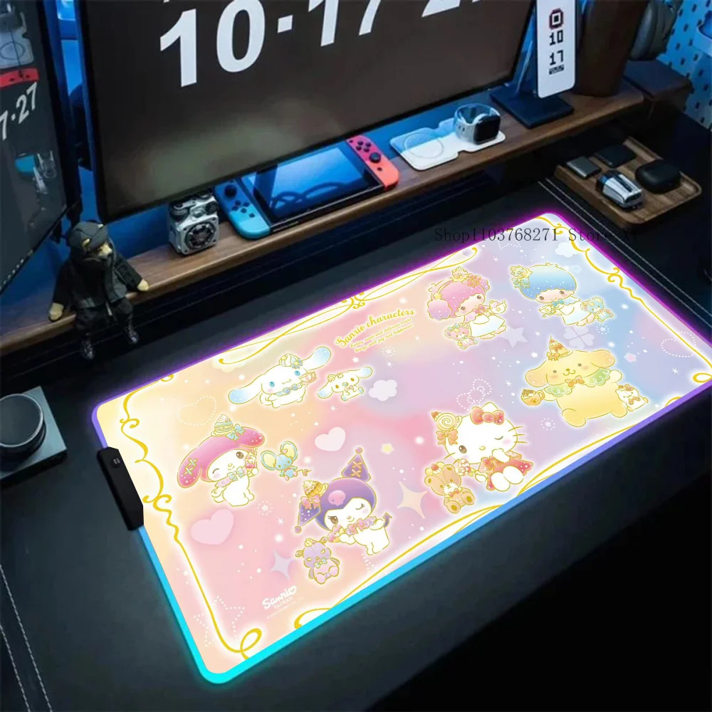 Kawaii Cute M-My Melody Mousepad XXL RGB Gaming Mouse Pads HD Black Gamer Accessories Large LED