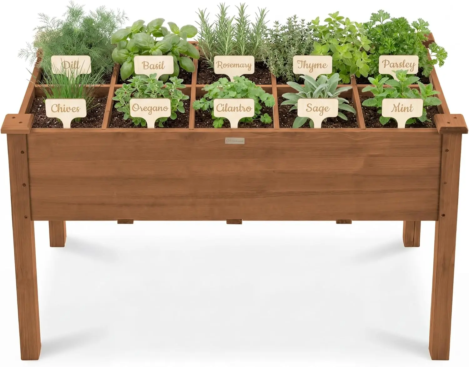 Raised Herb Garden Bed Planter Box - Elevated Wooden Planter with 10 Grids, Drainage Holes, for Patio Balcony Backyard
