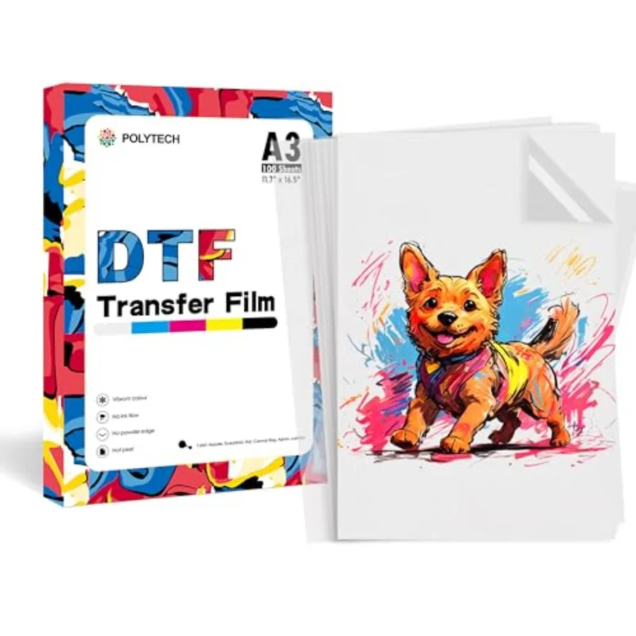 

Пленка для DTF-печати A3 (11 x 17 дюймов), 100 листов, премиум-качество, бумага для DTF-печати, хорошая передача чернил, совместима с принтерами EPSON DTF, легкая в использовании.