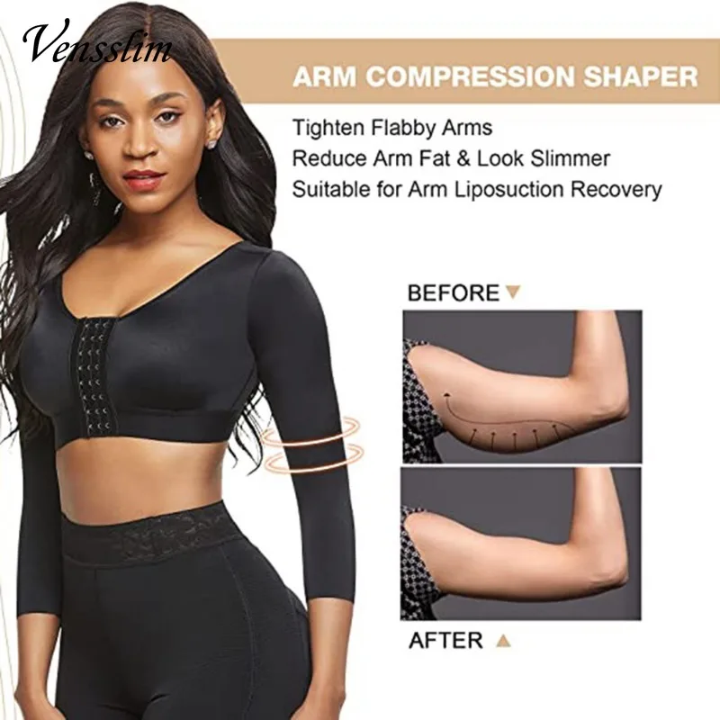 Women Arm Shapers Soft Intimates Daily Underwear Body Shaper Long Sleeves Front Entry Push Up Wire-Free Sports Bra with Hooks