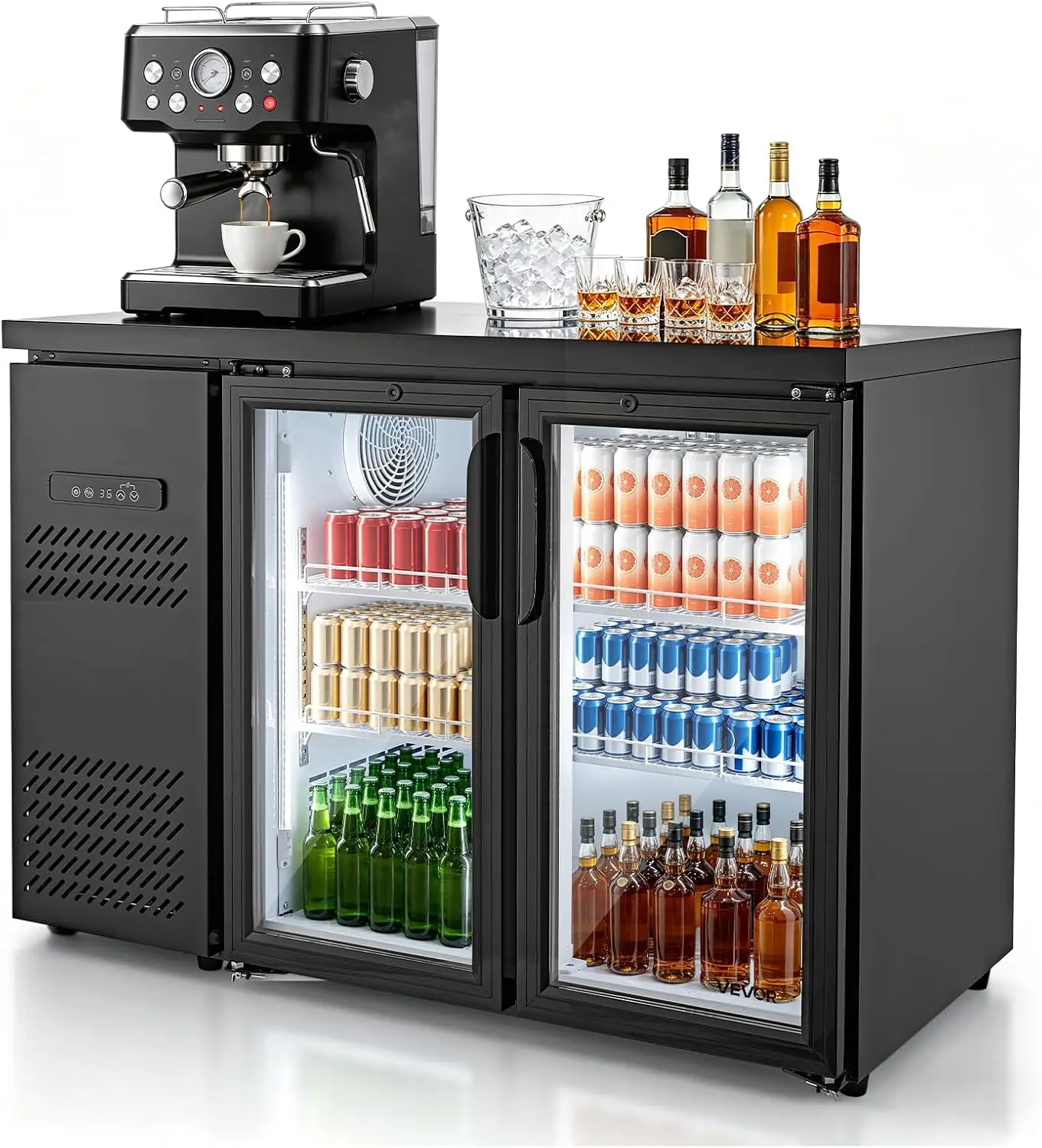 Back Bar Cooler, 11.8 Cu. Ft Counter Height Beverage Refrigerator, Commercial Display Fridge w/ 2 Glass Doors, LED Lighting, She