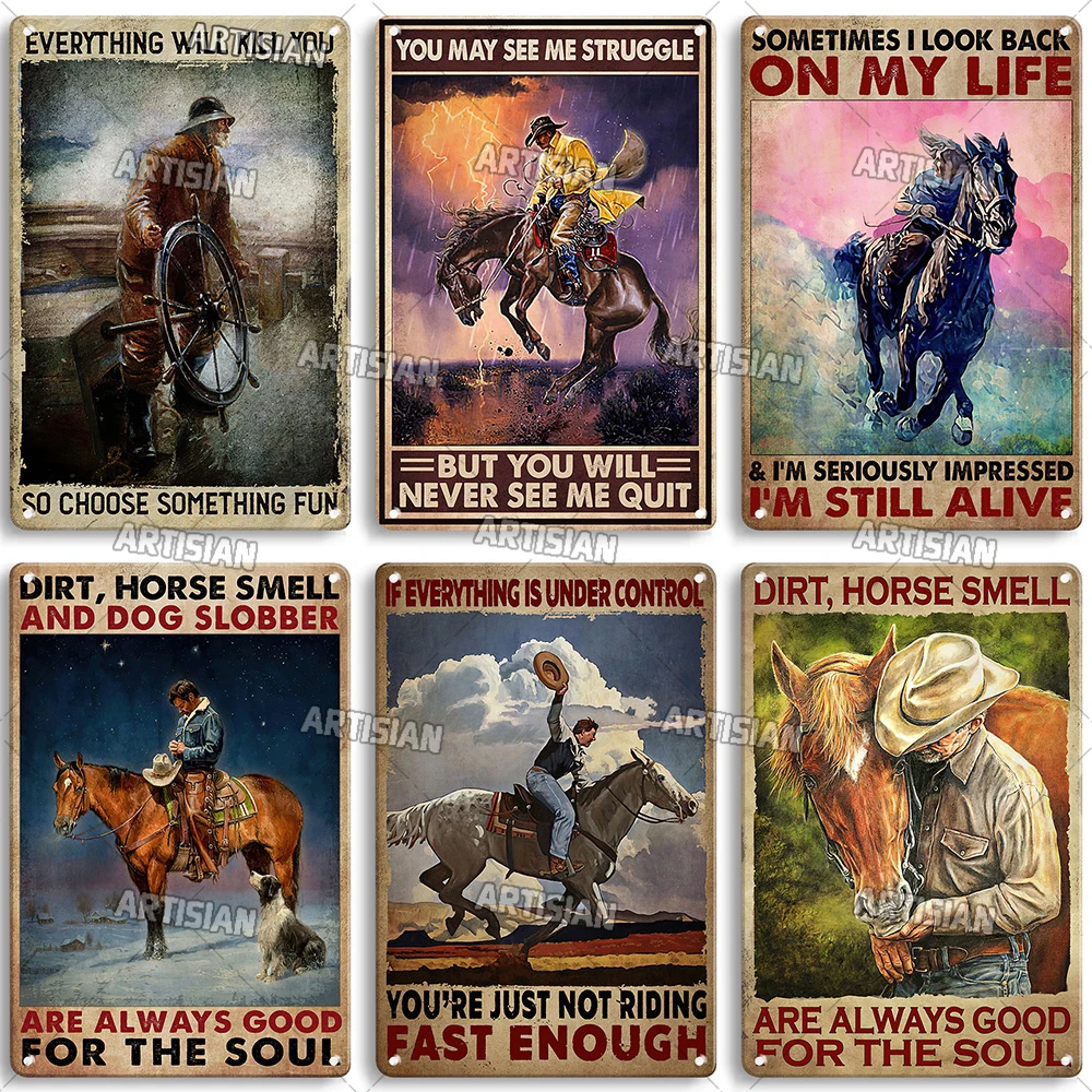 ARTISIAN Cowboy Riding Horse Vintage Metal Poster piatto decorativo Home Pub Metal Tin Sign Garage Metal Plaque Industrial Decor