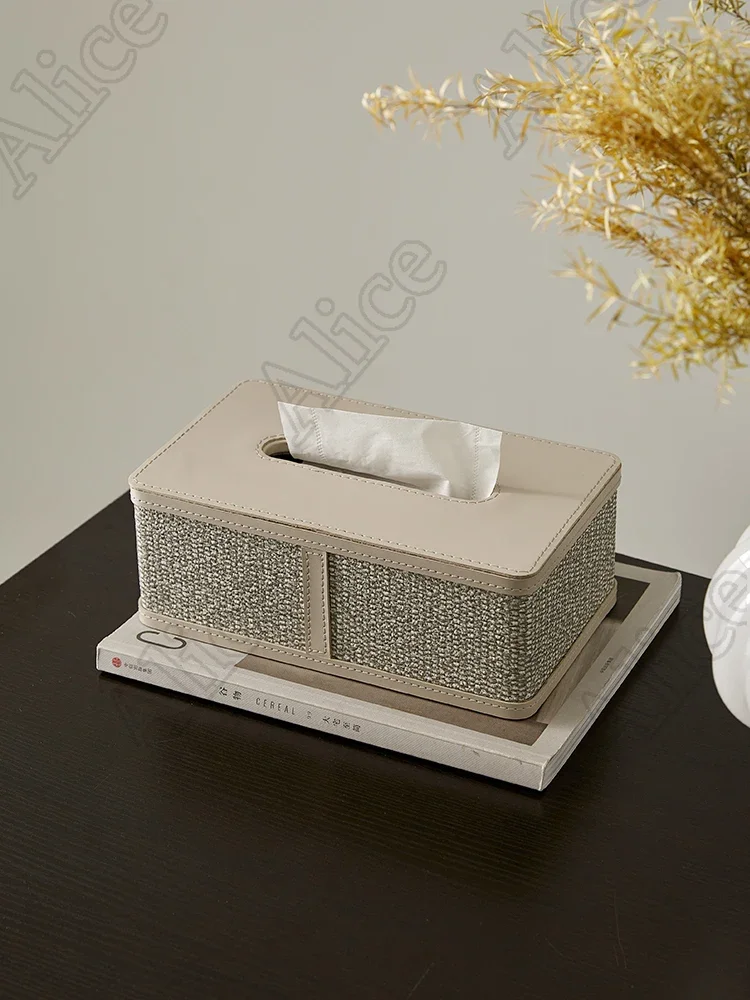 High-grade Saddle Leather Tissue Box Modern Living Room Decoration Desktop Tissue Box Holder Bedroom European Style Home Decor