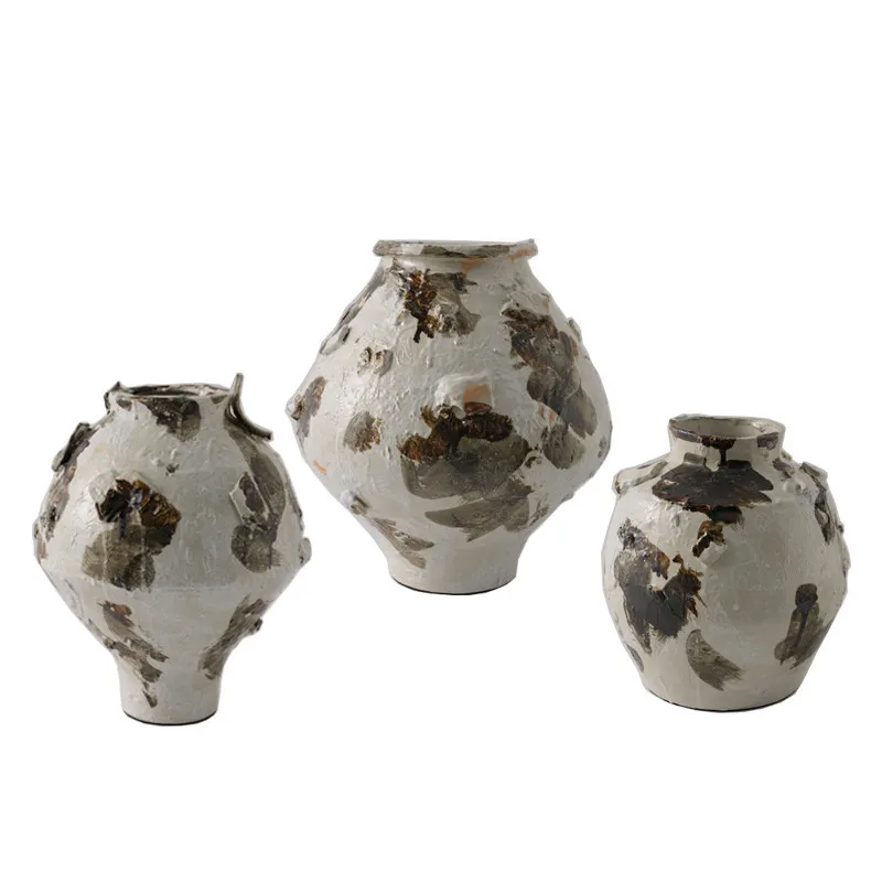 Modern new Chinese hand-painted ink and wash ceramic creative relief patch vase ornament wabi safeng hotel homestay decoration