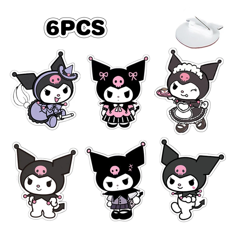 

6Pcs Sanrio Kuromi Acrylic Pins Cartoon Cute Lapel Badge Pins Jeans Jacket Brooch Bag Decoration Accessories Gifts