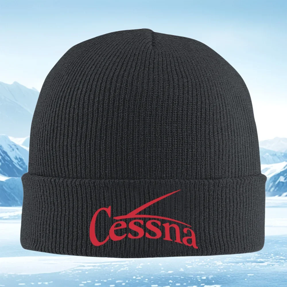2026 Red Cessna logo on black Men Women Unisex Knitted Hat Beanie Pullover Cap Winter Thermal Warm Christmas Outdoor Cycling Hik