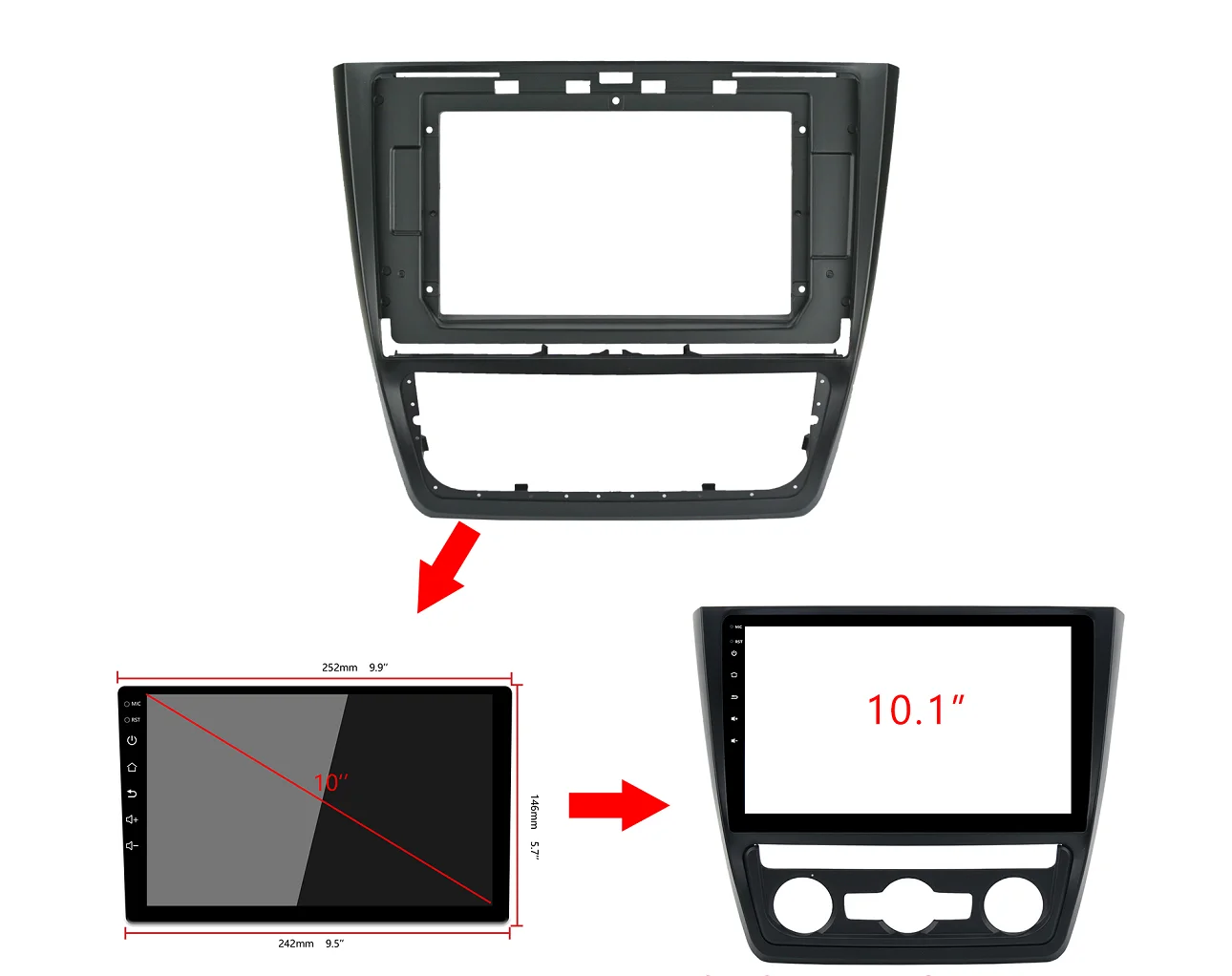 Car GPS Navigation Panel For Skoda 2014 Yeti 10Inch Screen 2 Din Android Dashboard Radio Stereo Fascias Panel Frame