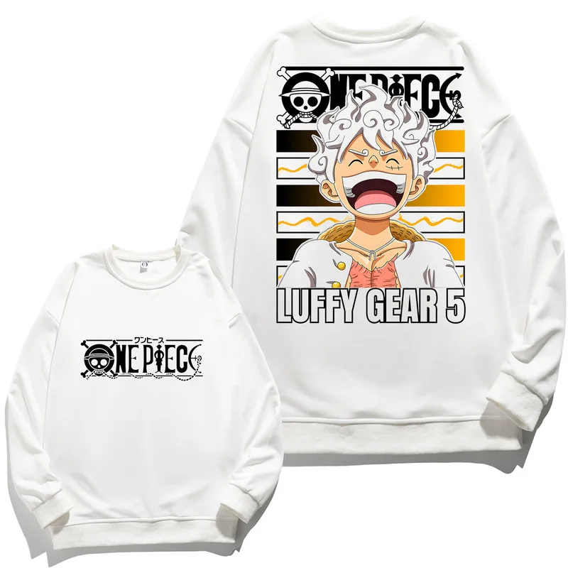 Anime One Piece Luffy Zoro white Sweatshirt Individuality Printed Loose Daily Collocation Leisure Fashion Boy Girl Clothes Gift image 4