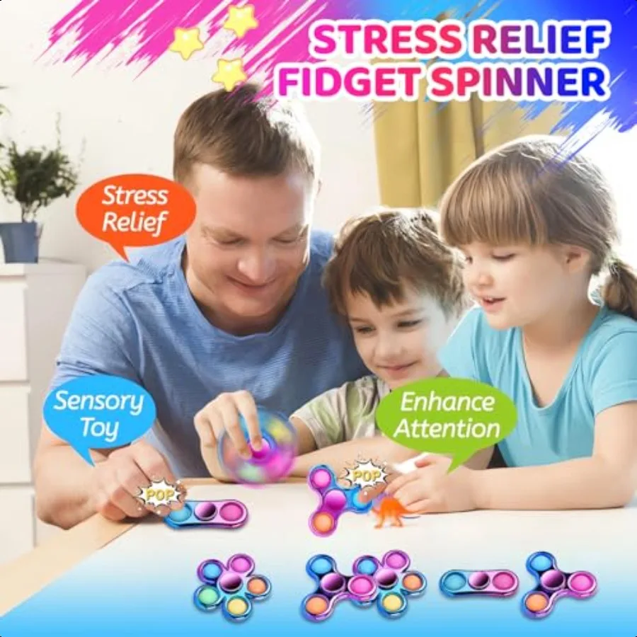 FIGROL 3-pack Pop Fidget Spinners voor feestartikelenHand Fidget Bulkspeelgoed voor klaslokaal Terugkeer Prijsensorisch Fidget-speelgoed voor tieners B