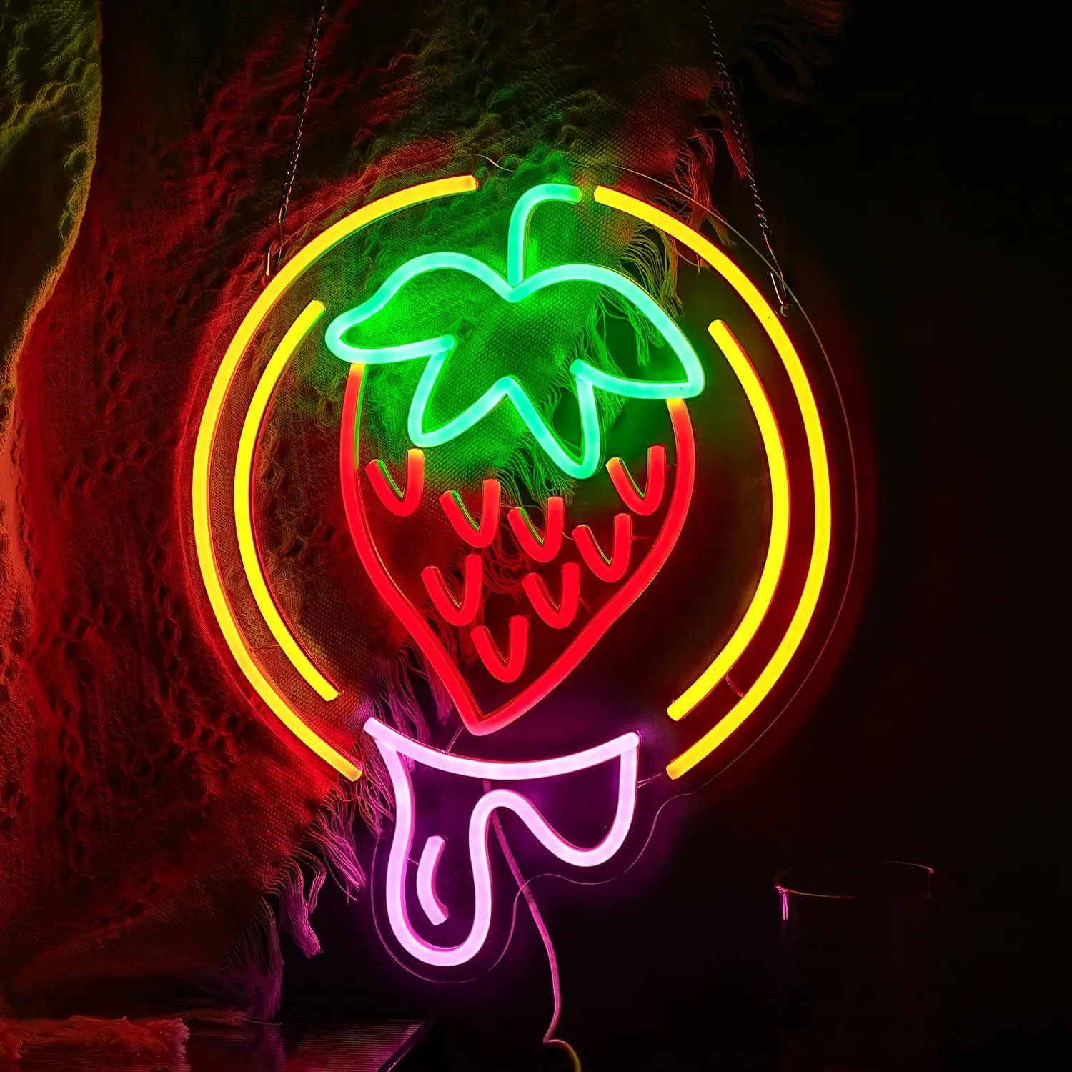 Strawberry Neon Sign Dimmable LED Neon Light for Fruit Shop Smoothie Bar Dessert Shop Bedroom Kitchen Party Birthday Wall Decor