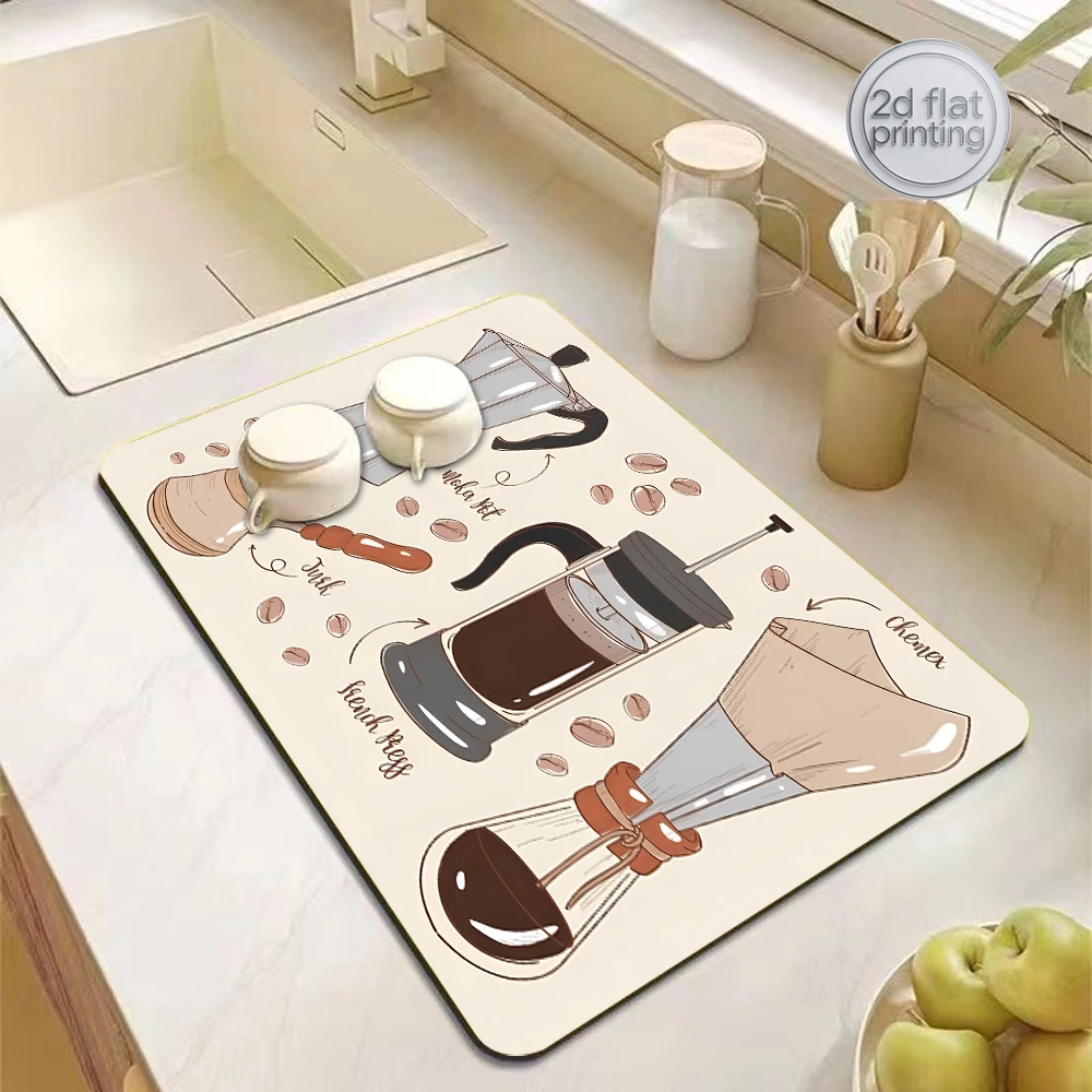Vintage Heat Resistant Coffee Mat Non-Slip Waterproof Kitchen Counter Pad Coffee Art Print for Coffee Bar Machine