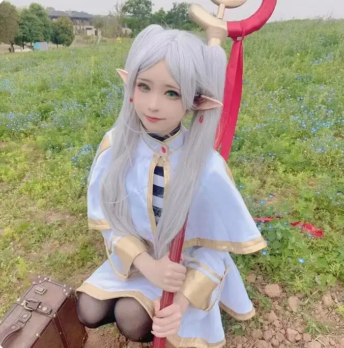 Peluca sintética superlarga y recta de 30 pulgadas, peluca de Cosplay de Anime, gris plateado con colas de caballo dobles, COS naturales