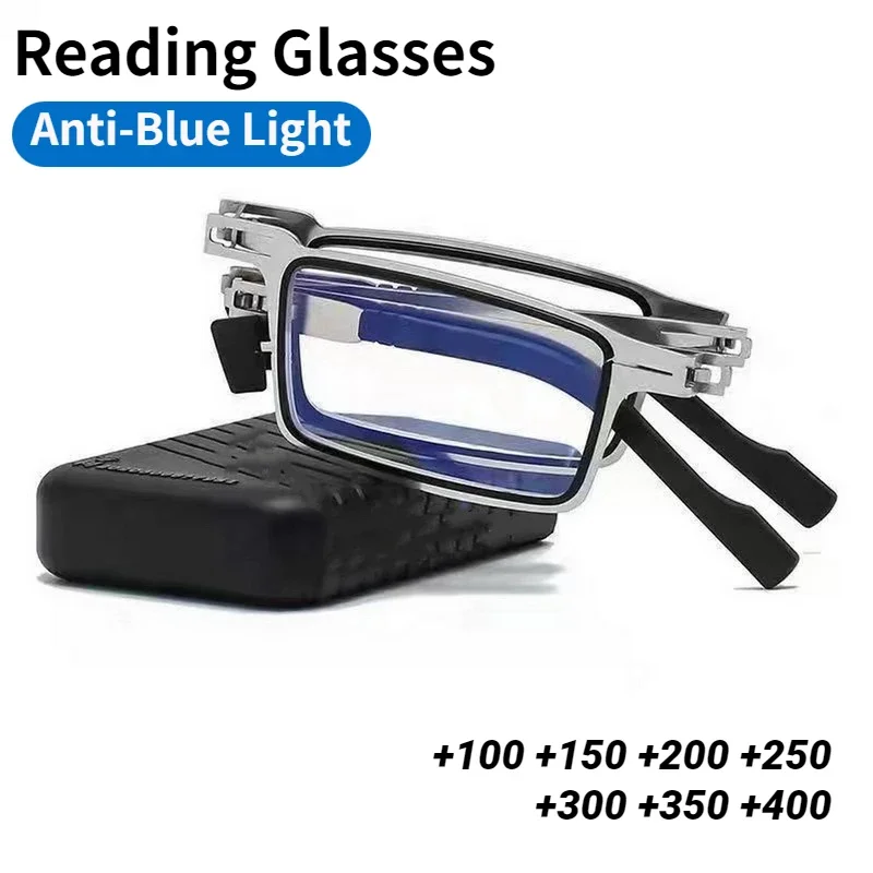 

Portable Smart Folding Reading Glasses Blue Light Blocking For Men Metal Round Square Elder Eyeglasses Diopters Presbyopia Gafas