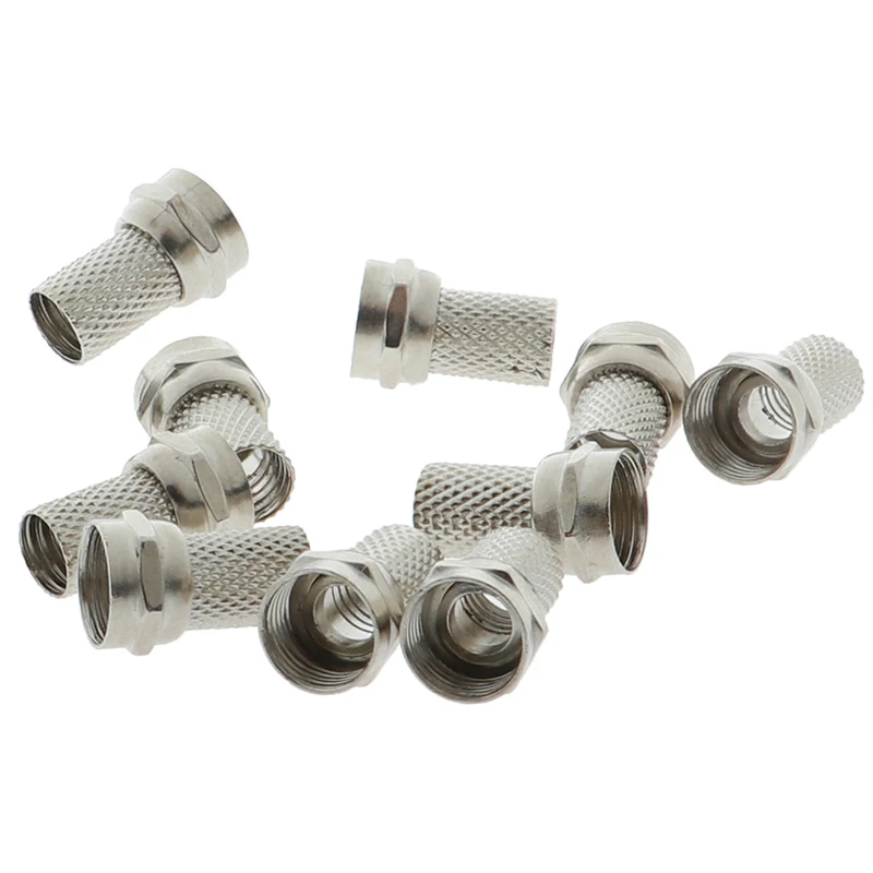 10Pcs F Connector Copper Twist On RG6 F Type Coaxial Cable Connector Plugs Connector For TV Satellite Antenna Coax Cable