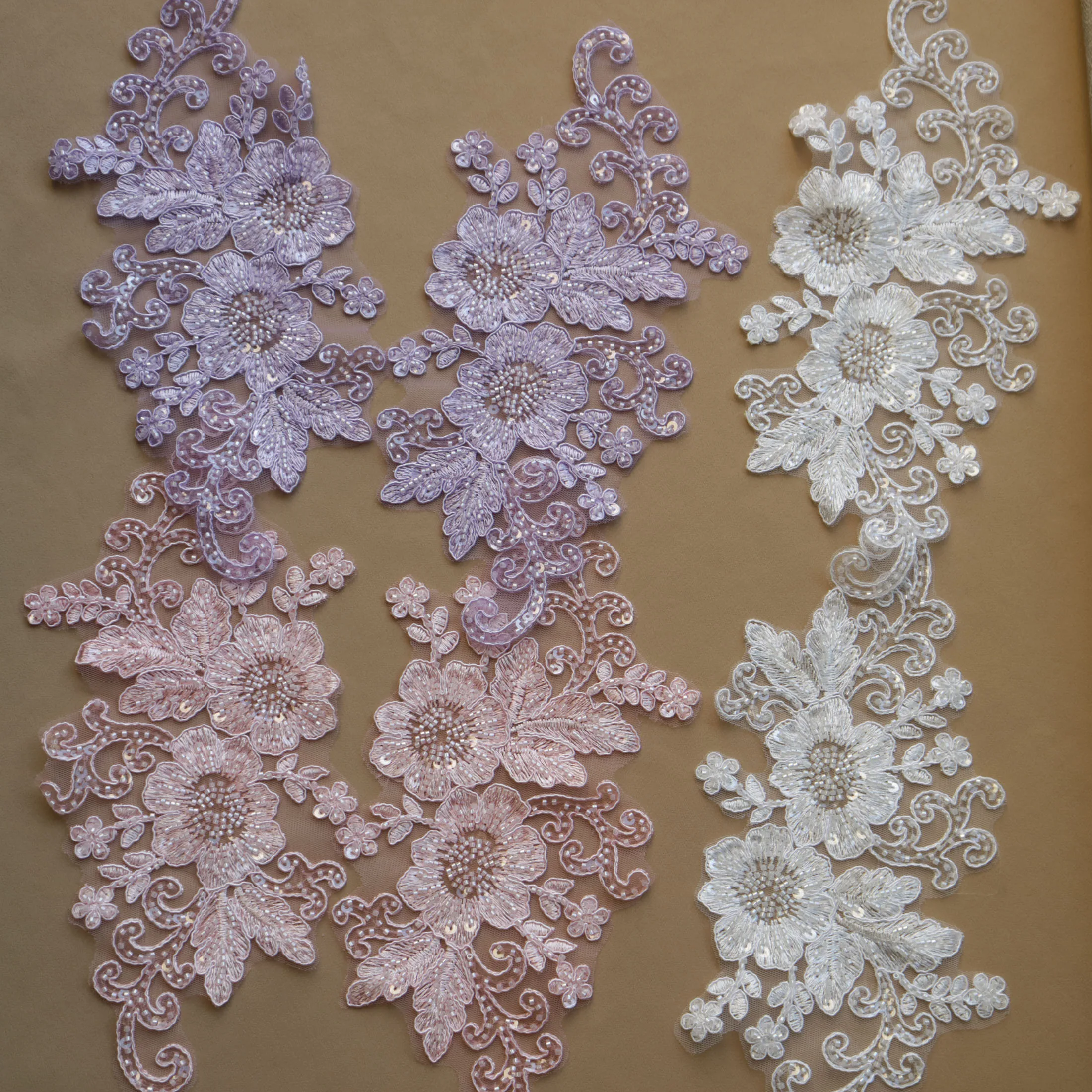 2pc/set Sew On Luxury Beaded Embroidery Lace Applique for Wedding Dresses Rhinestone Patches Embroidery Parches Ropa