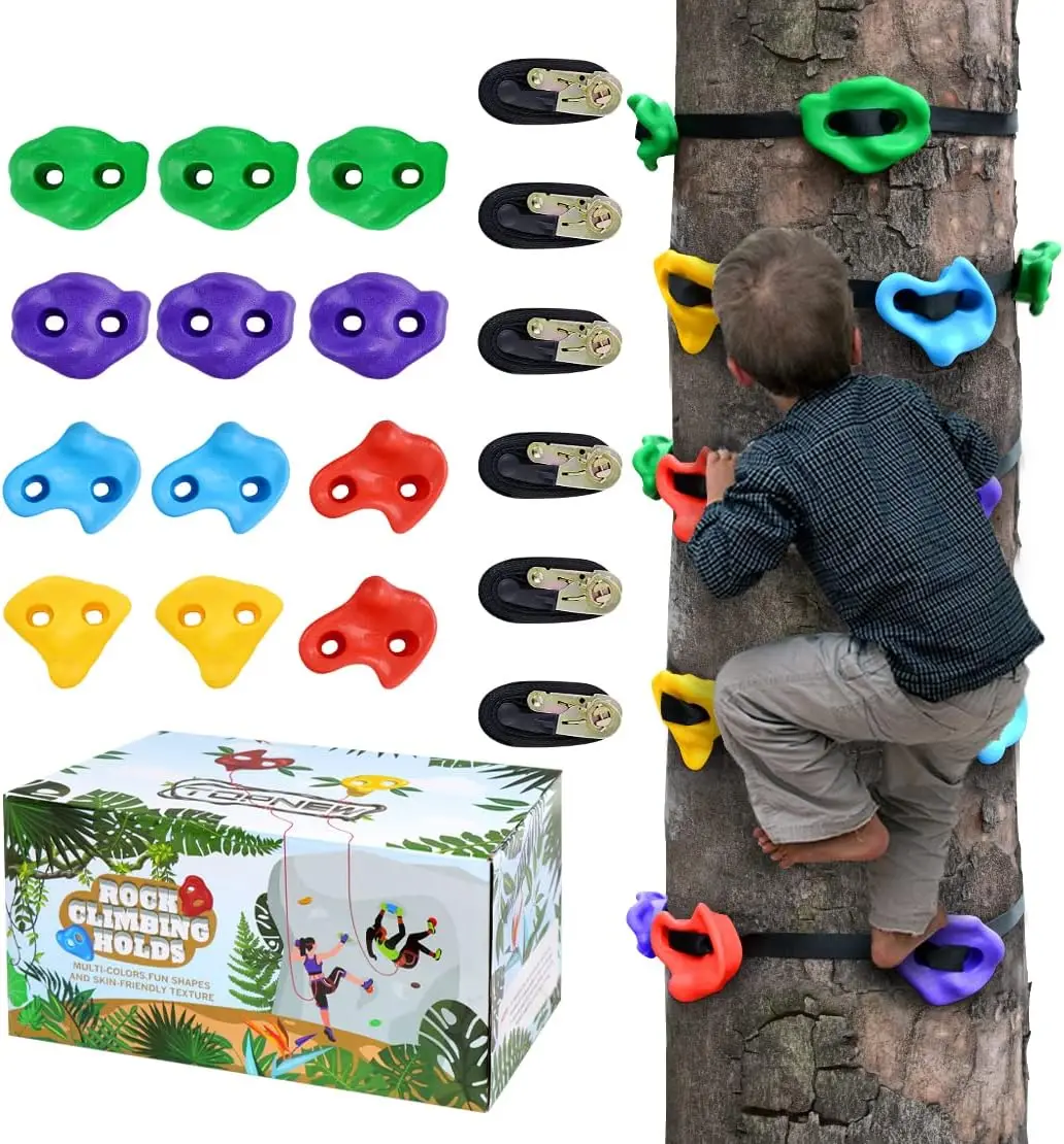 

12 Ninja Tree Climbing Holds for Kids Climber, Adult Climbing Rocks with 6 Ratchet Straps