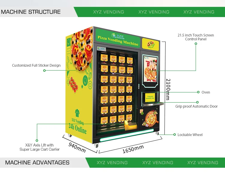 32 بوصة تعمل باللمس عملة الأوراق النقدية رمز الاستجابة السريعة الخدمة الذاتية مصعد آلة بيع البيتزا التلقائي