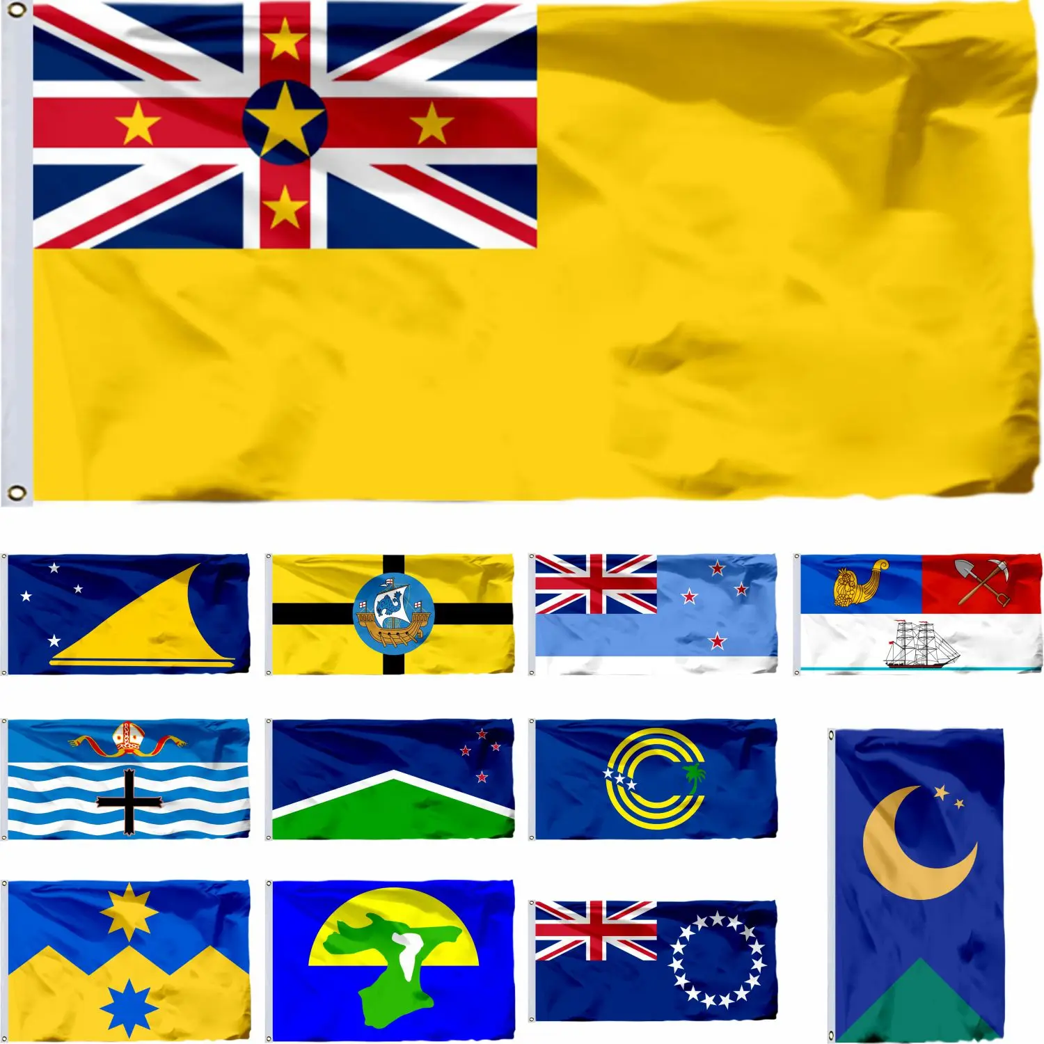 New Zealand Niue Flag 3X5FT Ross Dependency Banner 90X150CM Tokelau 21X14CM Chatham Islands 3X6FT Auckland Mārahau of Nelson