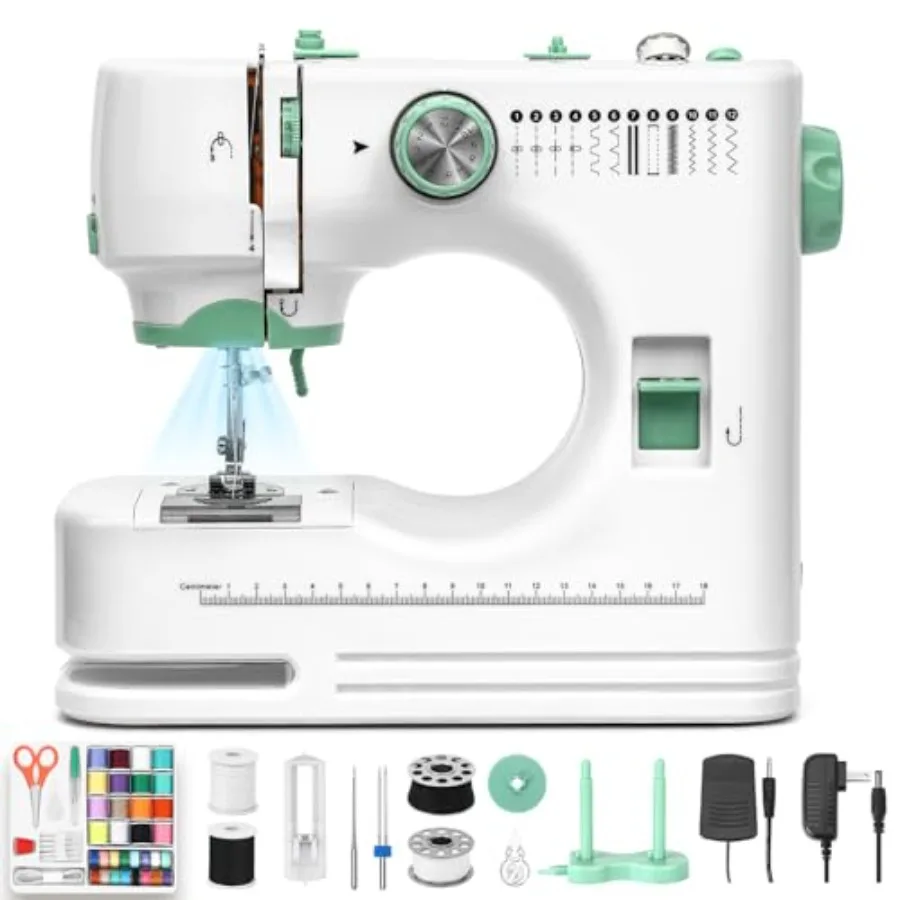 

Sewing Machine for Beginners -12 Built-in Stitches 42 PCS Accessory Kit, Foot pedal, Low/High-Speed, Portable Mini Sewing Machi