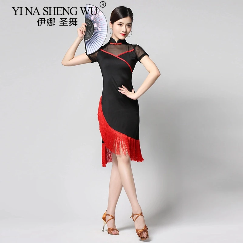 

Новое платье для латинских танцев для взрослых, женское платье Cheongsam для профессиональных соревнований, платье для танго с кисточками, одежда для выступлений на сцене
